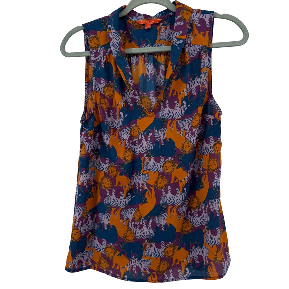 ModCloth LIONS TIGERS & BEARS OH MY! Womens Small Animal Print Sleeveless Blouse